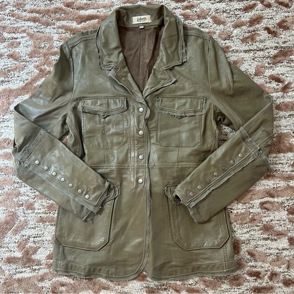 Jakett Meryl Washed Leather Utility Jacket Sage Green Size L - Picture 2 of 10
